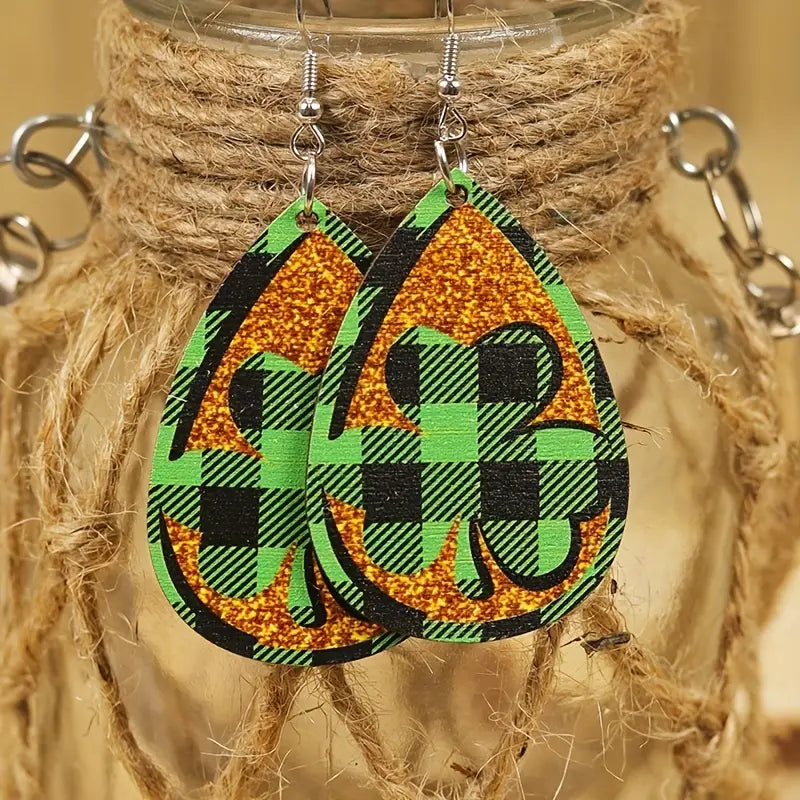 Buffalo Plaid Clover Earrings