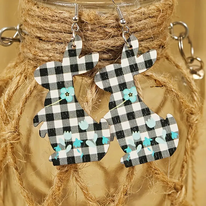 Floral Plaid Bunny Earrings