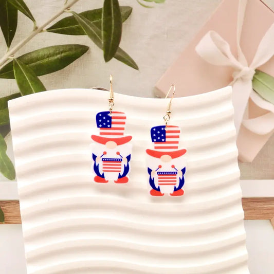 Independence Day Gnome Earrings