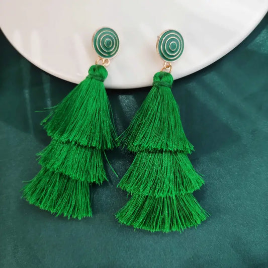 Lucky Green Tassel Earrings