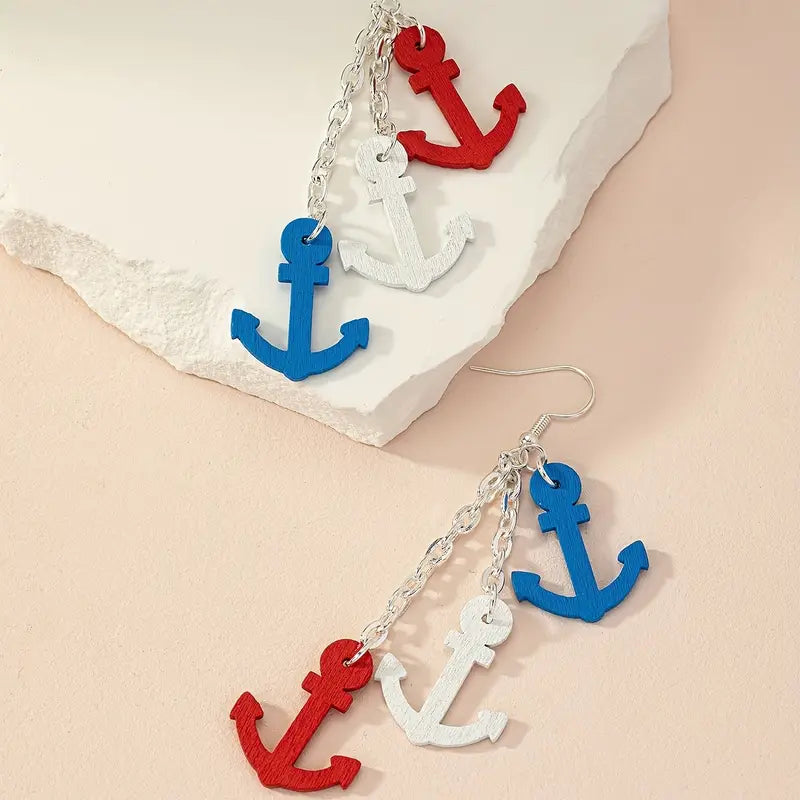 Patriotic Anchor Earrings