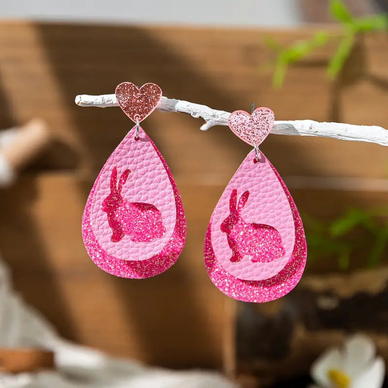 Pink Sparkle Bunny Earrings