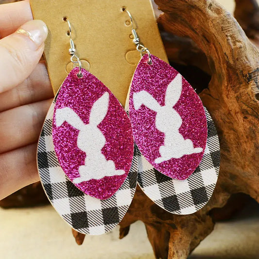 Pink + Plaid Bunny Earrings