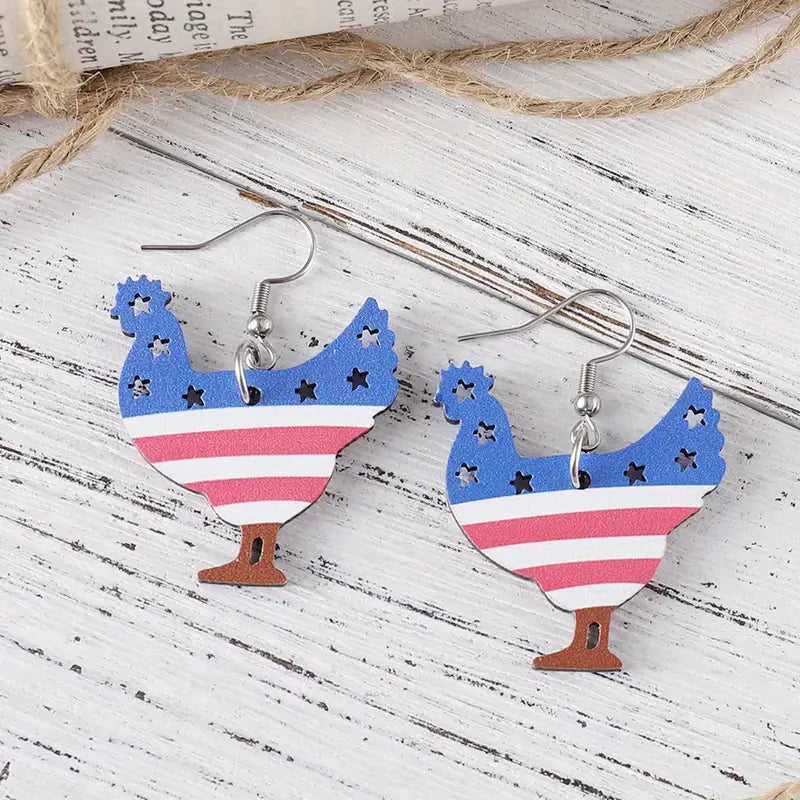 Rooster American Flag Earrings