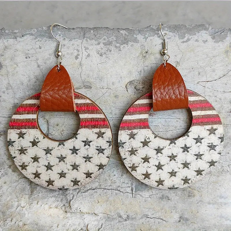 Round Wooden Flag Earrings