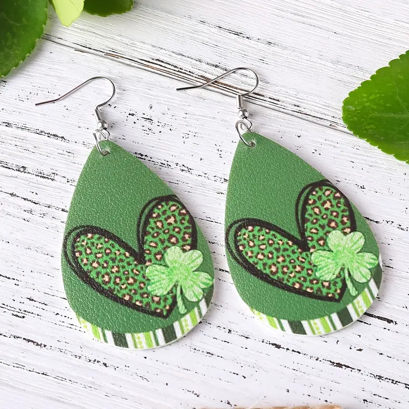 Teardrop Clover Heart Earrings