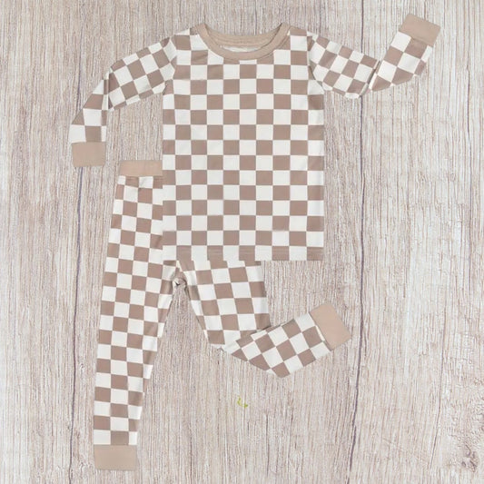 Tan Checkered Bamboo Jammies